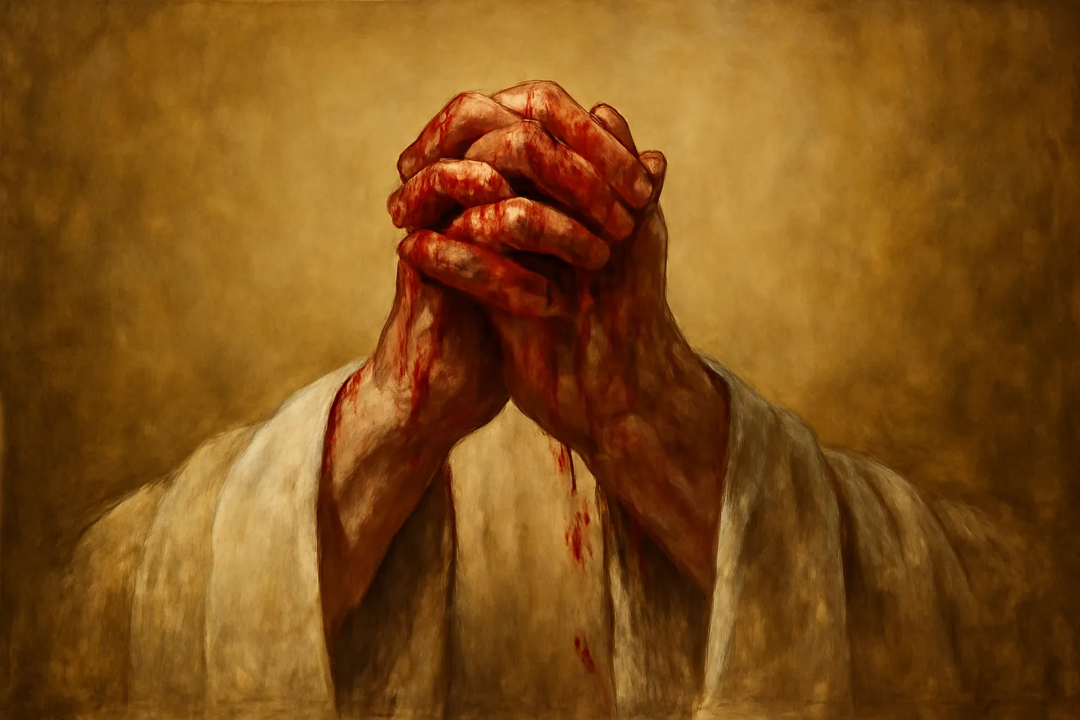 oração das mãos ensanguentada de jesus